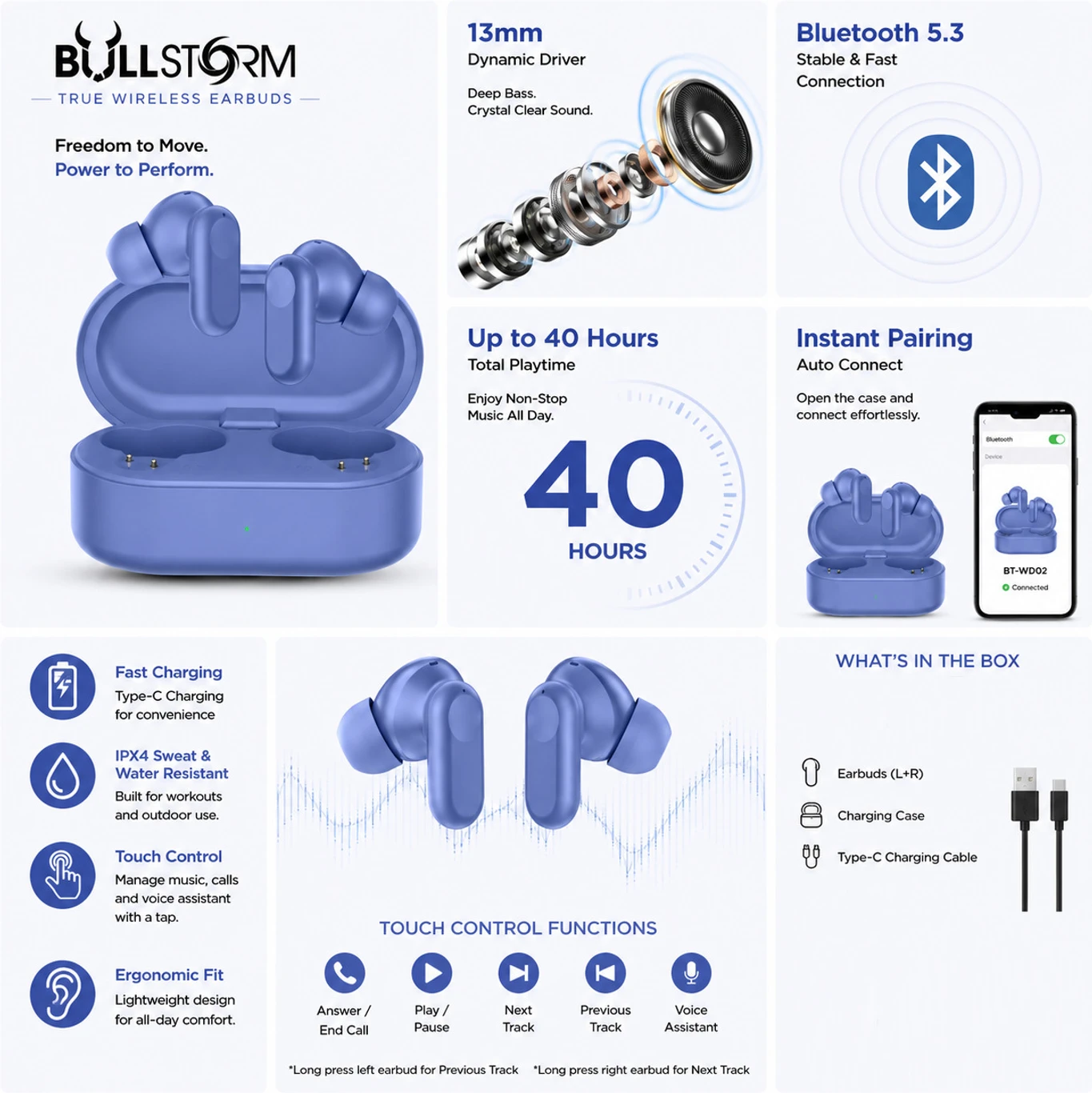 BULLSTORM Audiology 469 Bluetooth 5.3 TWS Earbuds with Touch Control, HD Sound (Black, True Wireless) - Image 11