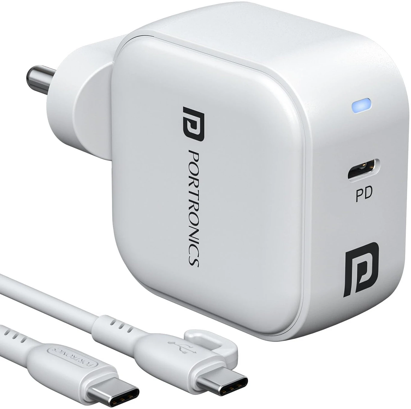 Portronics 45W GaN 3A Wall Charger for Mobile with Detachable Cable (White, Fast Charging Adapter, Cable Included)