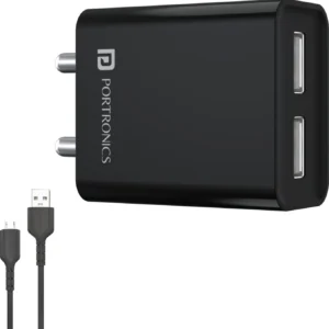 Portronics 12W 2.4A Wall Charger for Mobile with Detachable Cable (Black, Fast Charging Adapter, Cable Included)