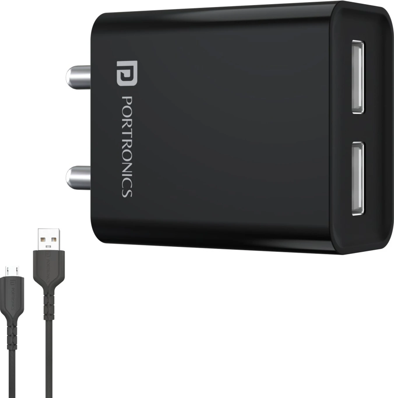 Portronics 12W 2.4A Wall Charger for Mobile with Detachable Cable (Black, Fast Charging Adapter, Cable Included)
