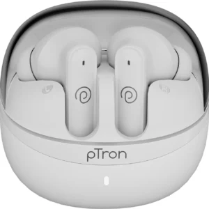 PTron Bassbuds Indie w/ AI-ENC Clear Calls, 45Hrs Playtime, Custom EQ, App Support Bluetooth 5.4 TWS Earbuds (White, True Wireless)