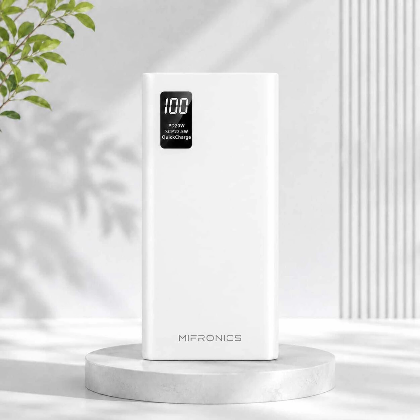 MIFRONICS 20000 mAh 22.5W Pocket Size Power Bank (White, Lithium Polymer, Quick Charge 4.0, Power Delivery 3.0, Fast Charging)