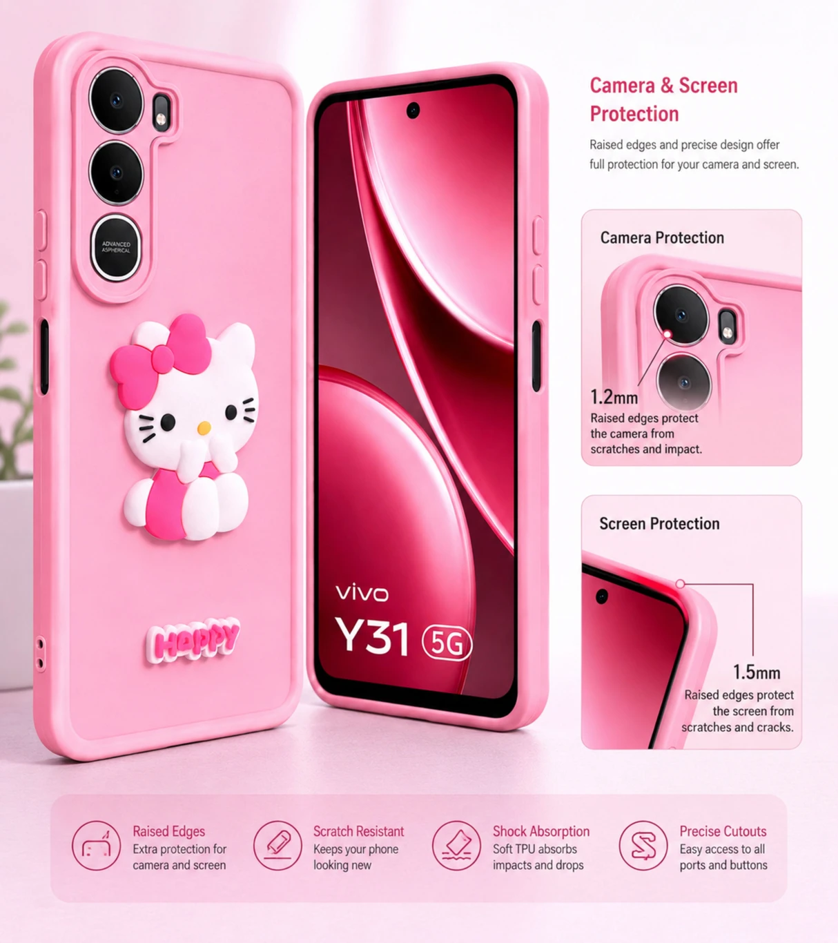 SBMS Back Cover for Vivo Y31 5G 2025 (Pink, Shock Proof, Silicon, Lightweight, Slim Fit, Pack of: 1) - Image 4