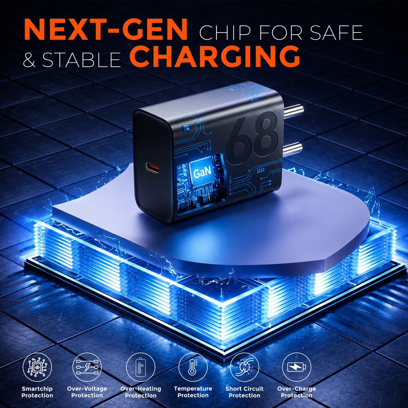 MAK 68W TurboPower 3.0 6A Wall Charger for Mobile with Detachable Cable (Black, Fast Charging Adapter, Cable Included) - Image 4