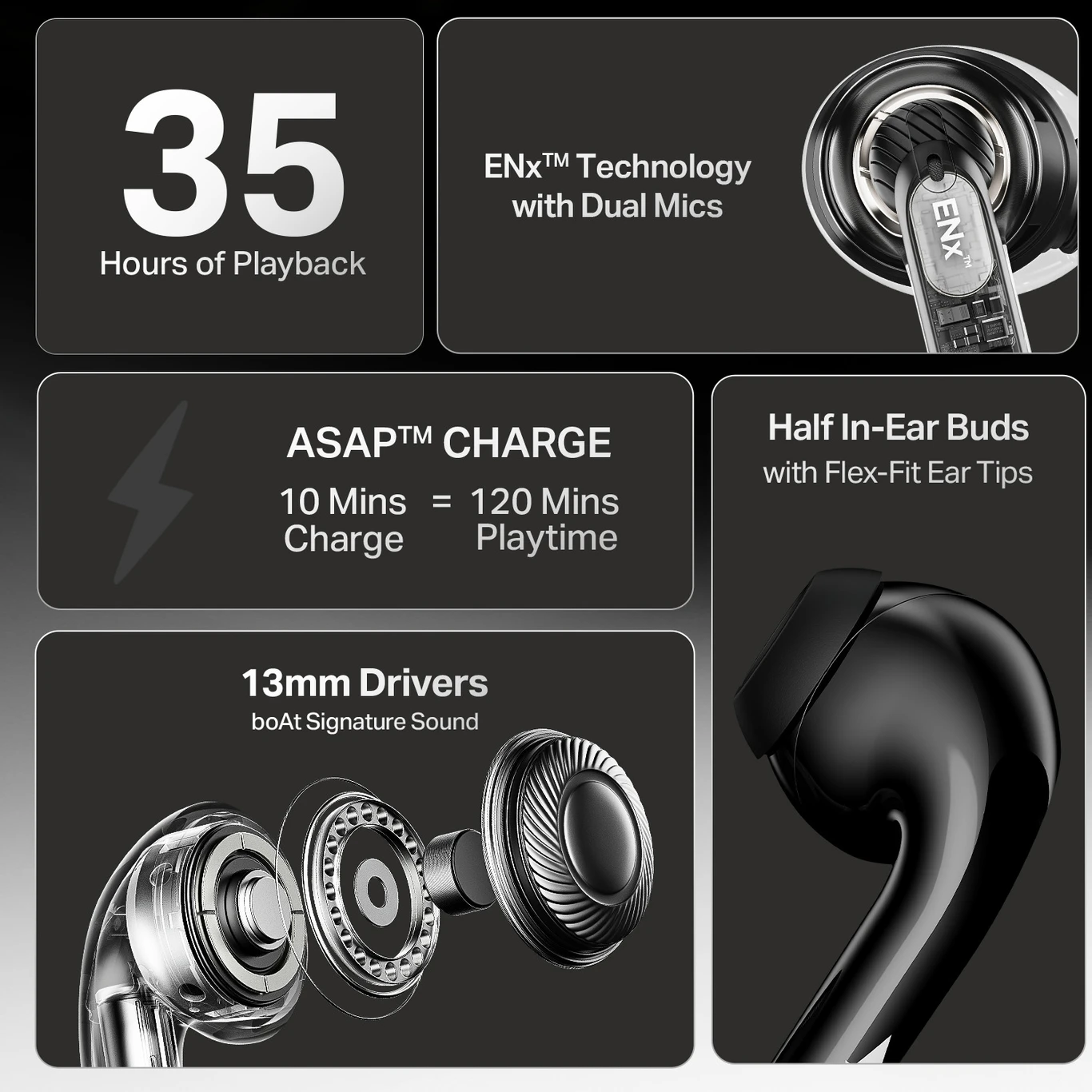 boAt Airdopes 101v2, Flex Fit Tips, 13mm Drivers, Stream Ad-Free Music via App Support Bluetooth Headset (Pitch Black, True Wireless) - Image 4