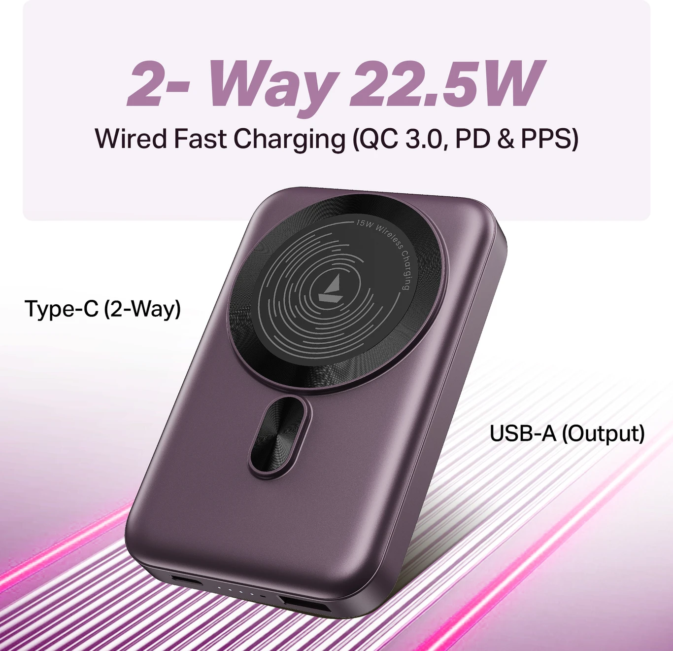 boAt 10000 mAh 22.5 W Wireless With MagSafe Compact Pocket Size Power Bank (Purple, Lithium Polymer, Fast Charging, Quick Charge 3.0, Power Delivery 3.0) - Image 4