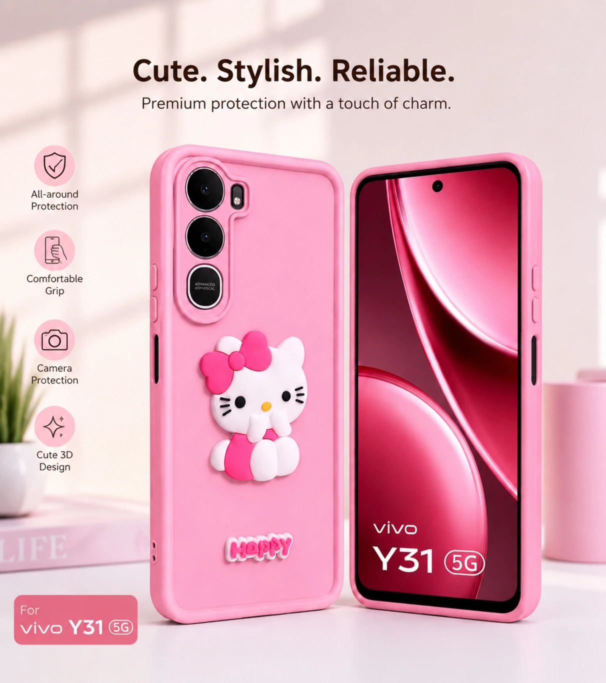 SBMS Back Cover for Vivo Y31 5G 2025 (Pink, Shock Proof, Silicon, Lightweight, Slim Fit, Pack of: 1) - Image 5