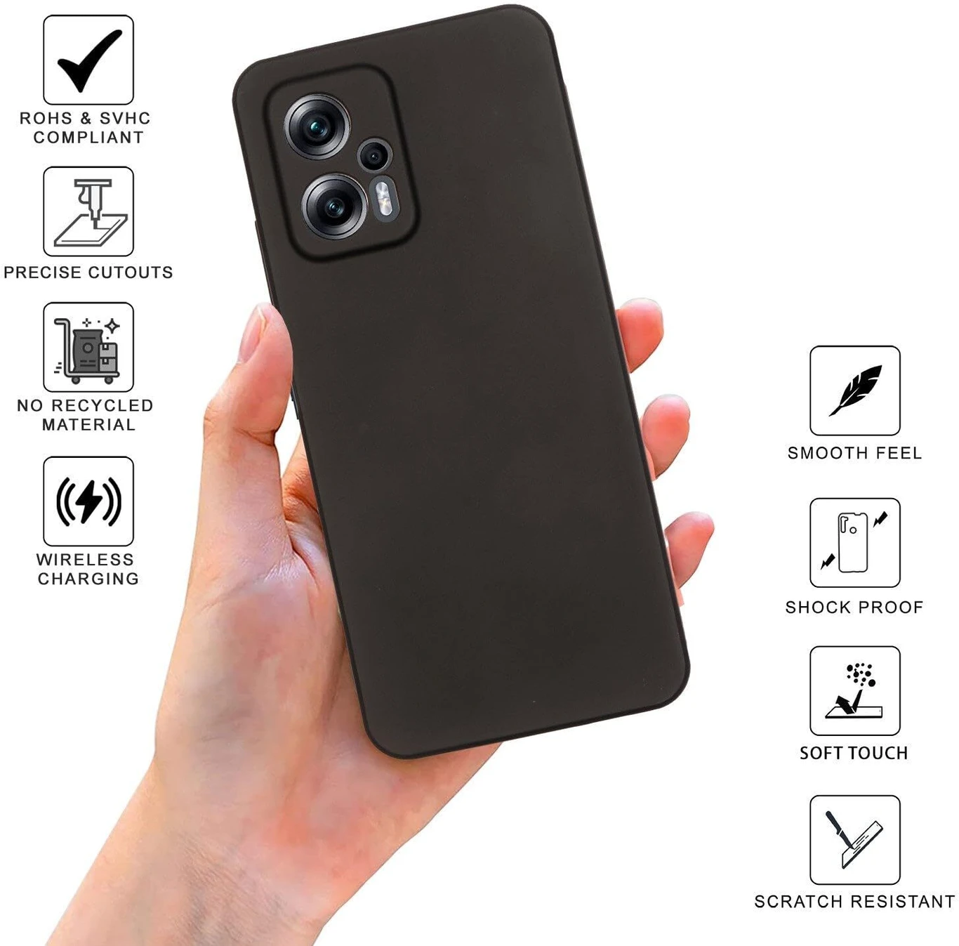 TRUEUPGRADE Back Cover for Redmi K50i 5G | Raised Lip Protection Case | Silicone Flexible Back Cover (Black, Slim Fit, Pack of: 1) - Image 5