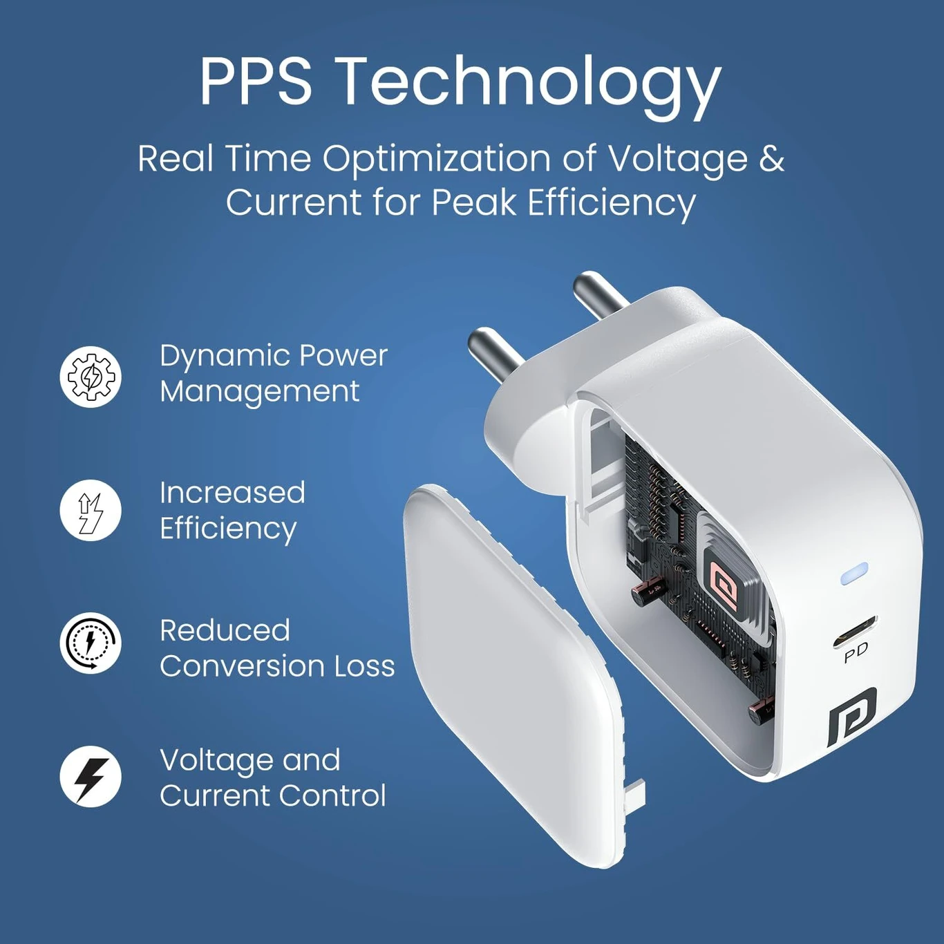 Portronics 45W GaN 3A Wall Charger for Mobile with Detachable Cable (White, Fast Charging Adapter, Cable Included) - Image 5