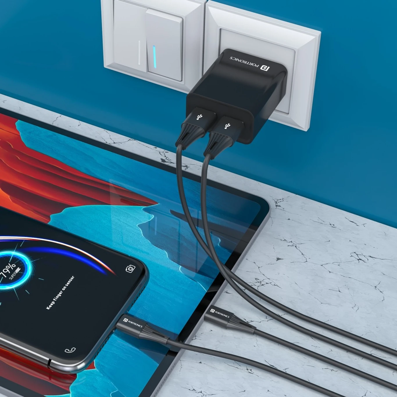 Portronics 12W 2.4A Wall Charger for Mobile with Detachable Cable (Black, Fast Charging Adapter, Cable Included) - Image 5