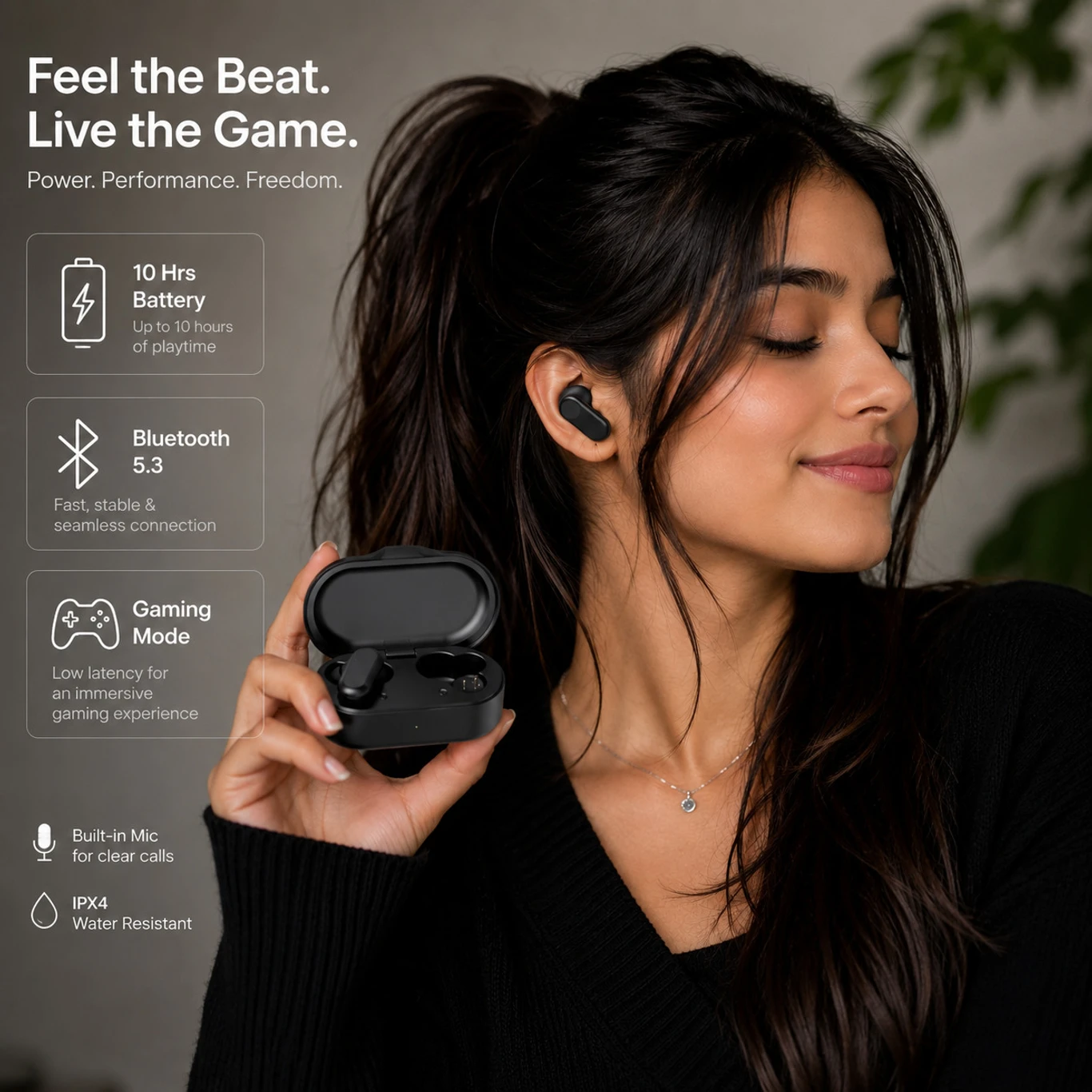 BULLSTORM Audiology 469 Bluetooth 5.3 TWS Earbuds with Touch Control, HD Sound (Black, True Wireless) - Image 4