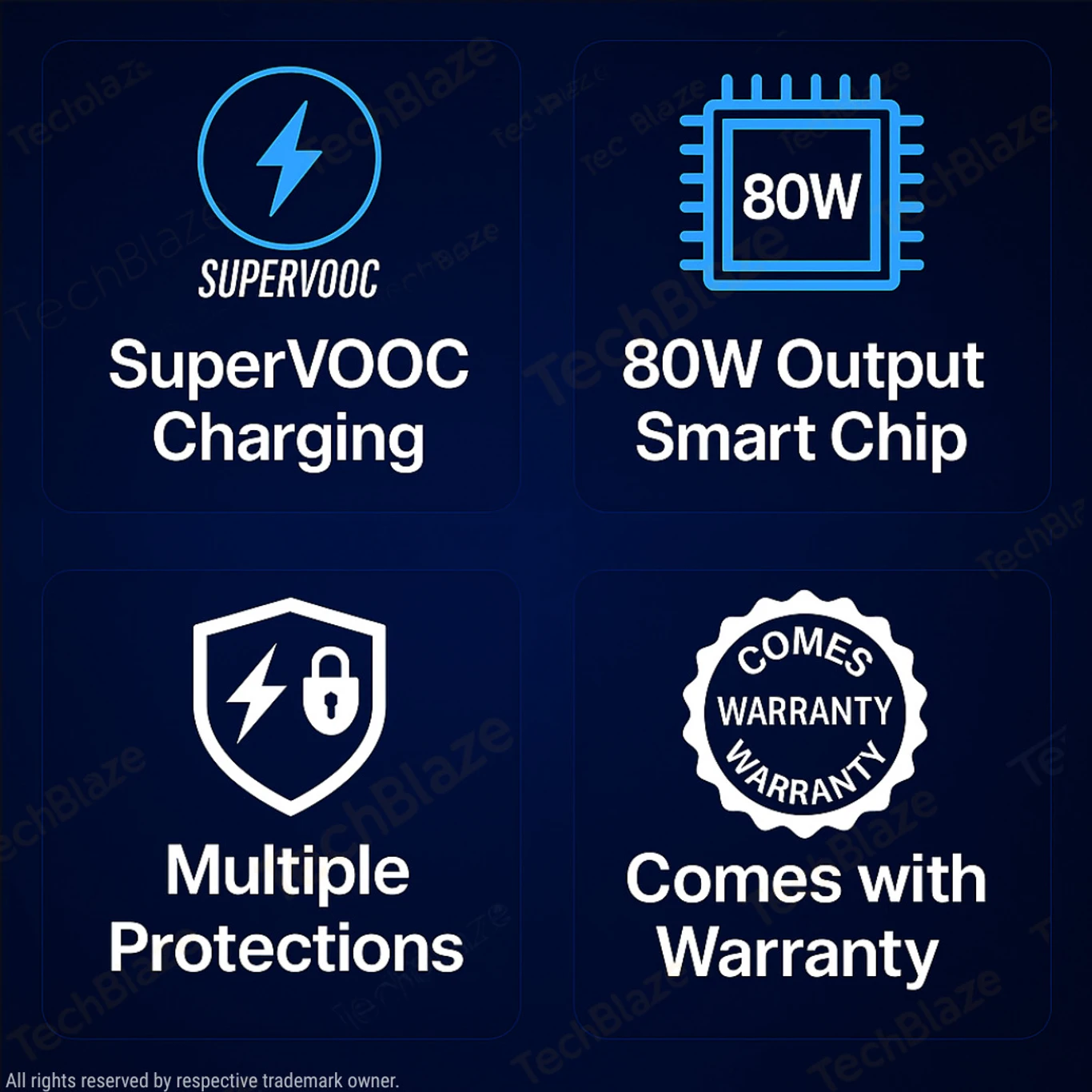 TechBlaze 80W SuperVOOC 7.3A Wall Charger for Mobile with Detachable Cable (White, Fast Charging Adapter, Cable Included) - Image 6