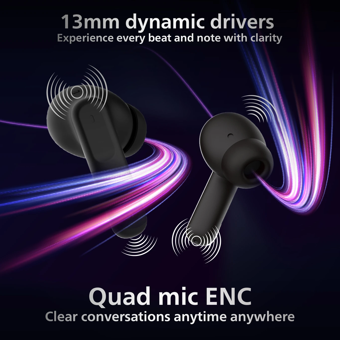 PHILIPS TAT1050BK Earbuds with ANC/ENC, 50H Playtime, 13mm Drivers, IPX5 Proof, BT v5.3 Bluetooth Headset (Deep Black, True Wireless) - Image 7