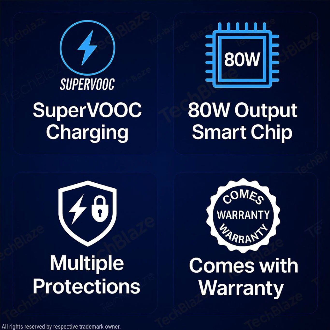 TechBlaze 80W SuperVOOC 7.3A Wall Charger for Mobile with Detachable Cable (White, Fast Charging Adapter, Cable Included) - Image 7