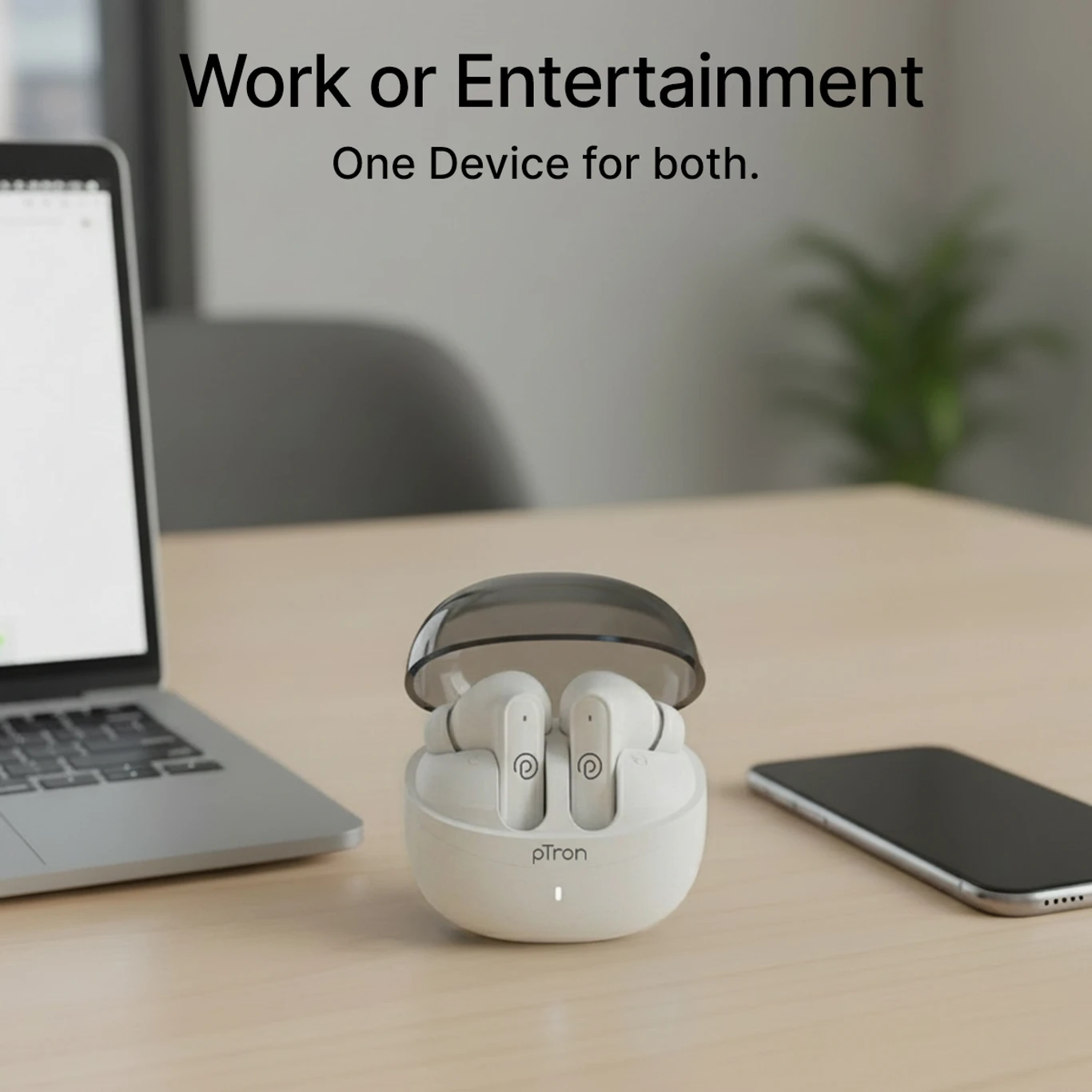 PTron Bassbuds Indie w/ AI-ENC Clear Calls, 45Hrs Playtime, Custom EQ, App Support Bluetooth 5.4 TWS Earbuds (White, True Wireless) - Image 8